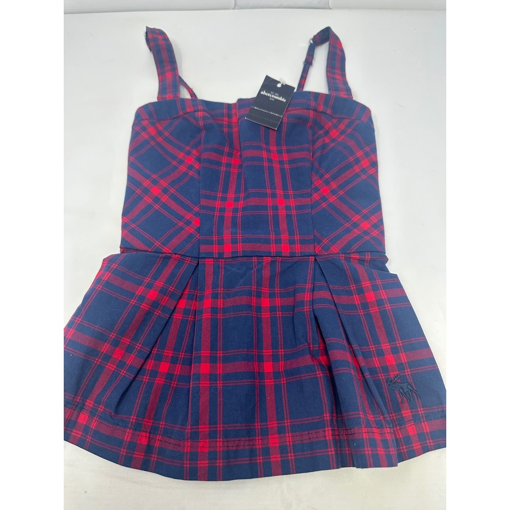 Abercrombie Plaid Top Smocked Peplum Cami Adjustable Straps Red Blue M